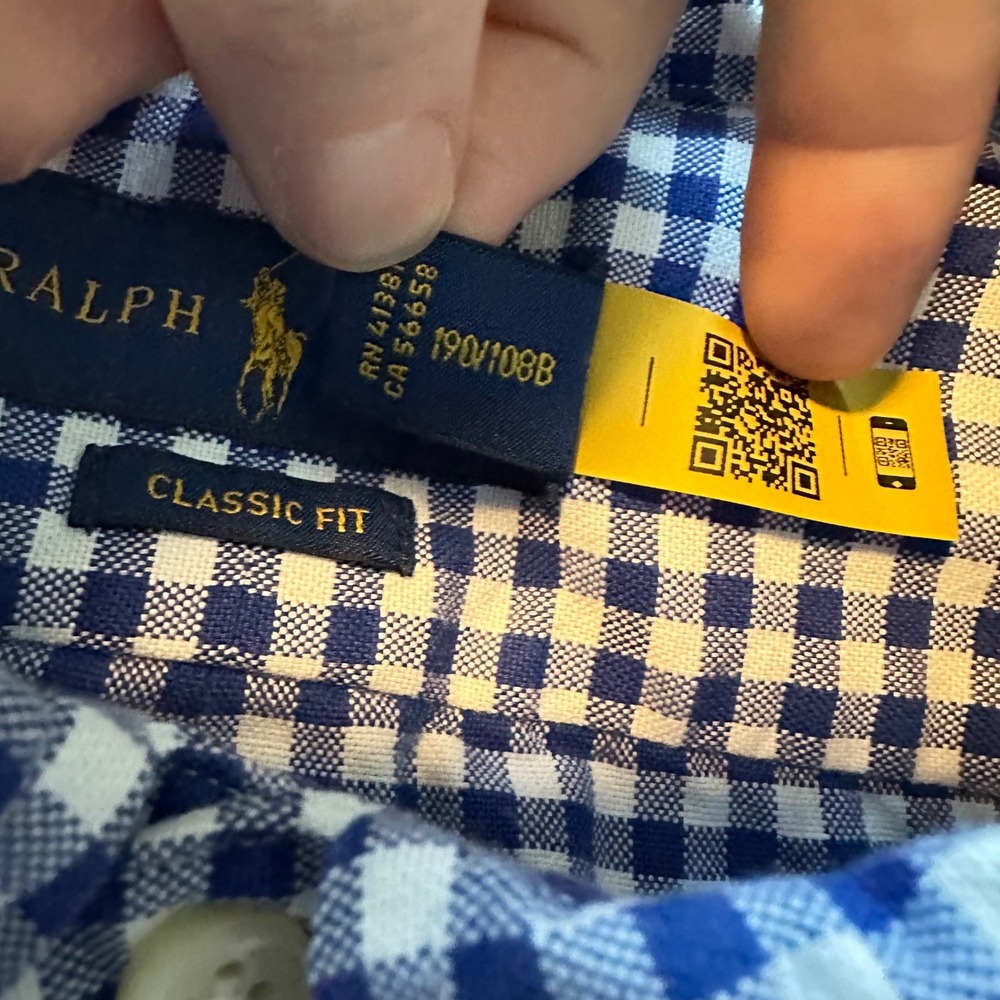 Ralph Lauren Men XXL Gingham Button Down Shirt Blue Pony Classic Long Sleeve - Picture 7 of 9